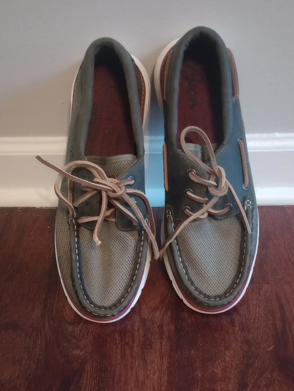 L.L. Bean Men's Olive Green and Brown Boat Shoes
